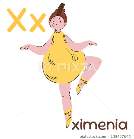 Dancing ballerina in a yellow American plum costume, letter x educational flashcards Dancing ballerina in a yellow American plum costume, letter x educational flashcards 138437645