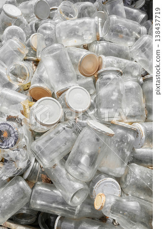 Used glass containers intended for recycling, selective focus. Used glass containers intended for recycling, selective focus. 138437719