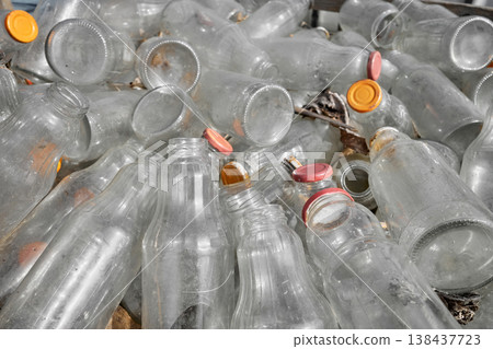 Used glass containers intended for recycling, selective focus. 138437723