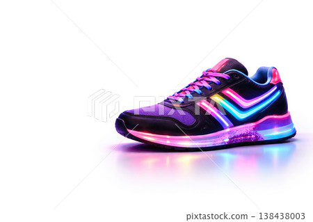 Neon sneaker on a light background. Space for text. Neon sneaker on a light background. Space for text. 138438003