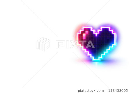 Neon pixelated heart on a light background. Space for text. Neon pixelated heart on a light background. Space for text. 138438005