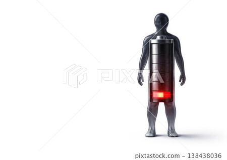 Figure of a man with low battery inside. Space for text. Figure of a man with low battery inside. Space for text. 138438036