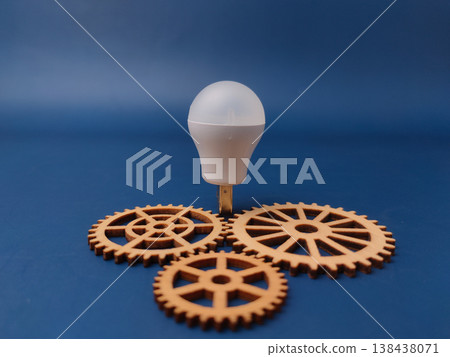 This image symbolizes a gears and lightbulb concept, commonly representing innovation, ideas, teamwork, or engineering processes. 138438071