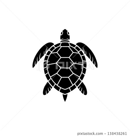 A striking black and white vector icon of a sea turtle viewed from above, featuring a hexagonal pattern on its shell, symbolizing nature, slow movement, and conservation. A striking black and white vector icon of a sea turtle viewed from above, featuring a hexagonal pattern on its shell, symbolizing nature, slow movement, and conservation. 138438261