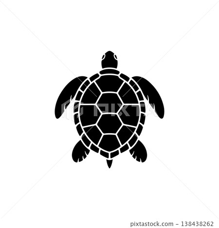 A striking black and white vector icon of a sea turtle viewed from above, featuring a hexagonal pattern on its shell, symbolizing nature, slow movement, and conservation. A striking black and white vector icon of a sea turtle viewed from above, featuring a hexagonal pattern on its shell, symbolizing nature, slow movement, and conservation. 138438262