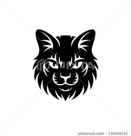 A sleek, bold black and white vector logo featuring the intense, focused face of a cat or lynx, suitable for a mascot, brand identity, or wildlife theme. 138438291