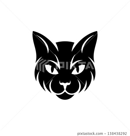 A sleek, bold black and white vector logo featuring the intense, focused face of a cat or lynx, suitable for a mascot, brand identity, or wildlife theme. 138438292