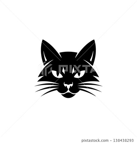 A sleek, bold black and white vector logo featuring the intense, focused face of a cat or lynx, suitable for a mascot, brand identity, or wildlife theme. A sleek, bold black and white vector logo featuring the intense, focused face of a cat or lynx, suitable for a mascot, brand identity, or wildlife theme. 138438293