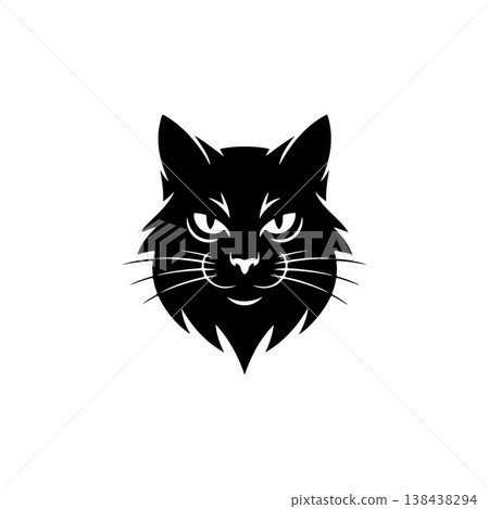 A sleek, bold black and white vector logo featuring the intense, focused face of a cat or lynx, suitable for a mascot, brand identity, or wildlife theme. A sleek, bold black and white vector logo featuring the intense, focused face of a cat or lynx, suitable for a mascot, brand identity, or wildlife theme. 138438294