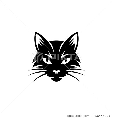 A sleek, bold black and white vector logo featuring the intense, focused face of a cat or lynx, suitable for a mascot, brand identity, or wildlife theme. 138438295