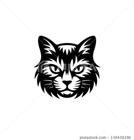A sleek, bold black and white vector logo featuring the intense, focused face of a cat or lynx, suitable for a mascot, brand identity, or wildlife theme. A sleek, bold black and white vector logo featuring the intense, focused face of a cat or lynx, suitable for a mascot, brand identity, or wildlife theme. 138438296
