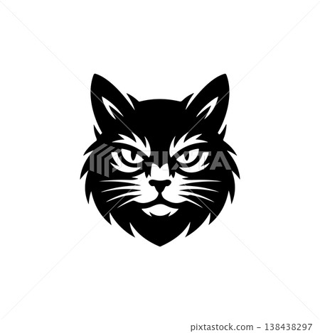 A sleek, bold black and white vector logo featuring the intense, focused face of a cat or lynx, suitable for a mascot, brand identity, or wildlife theme. A sleek, bold black and white vector logo featuring the intense, focused face of a cat or lynx, suitable for a mascot, brand identity, or wildlife theme. 138438297