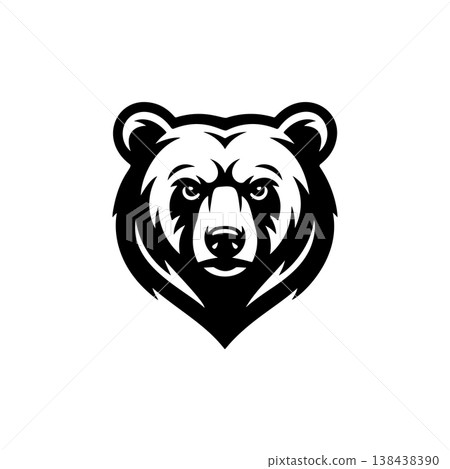 A bold black and white vector logo featuring the angry or roaring face of a bear, perfect for a sports team mascot, brand identity, or wildlife theme. A bold black and white vector logo featuring the angry or roaring face of a bear, perfect for a sports team mascot, brand identity, or wildlife theme. 138438390