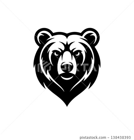 A bold black and white vector logo featuring the angry or roaring face of a bear, perfect for a sports team mascot, brand identity, or wildlife theme. A bold black and white vector logo featuring the angry or roaring face of a bear, perfect for a sports team mascot, brand identity, or wildlife theme. 138438393