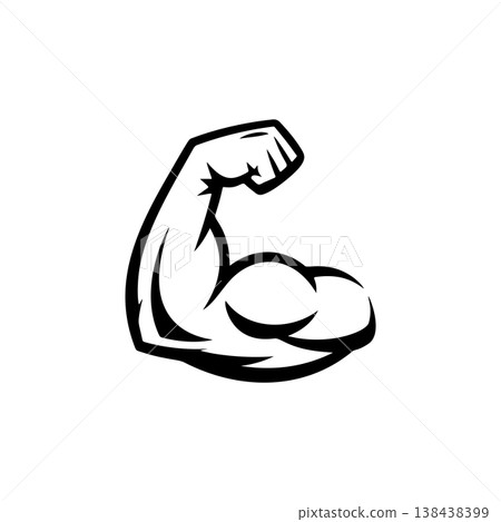A strong black and white vector logo of a flexing bicep and clenched fist, symbolizing strength, fitness, power, and muscle growth. A strong black and white vector logo of a flexing bicep and clenched fist, symbolizing strength, fitness, power, and muscle growth. 138438399