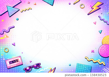 A bright frame with geometric shapes in the style of the eighties. Space for text. A bright frame with geometric shapes in the style of the eighties. Space for text. 138438523