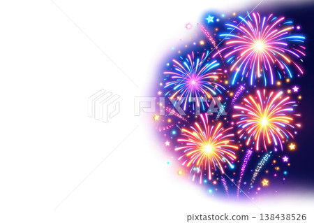 Neon fireworks on a dark background. Space for text. Neon fireworks on a dark background. Space for text. 138438526