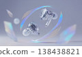 Futuristic transparent earbuds with pink and blue neon glow and digital holographic interface elements 138438821