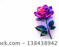 Purple rose with neon lighting on a light background. Space for text. 138438942