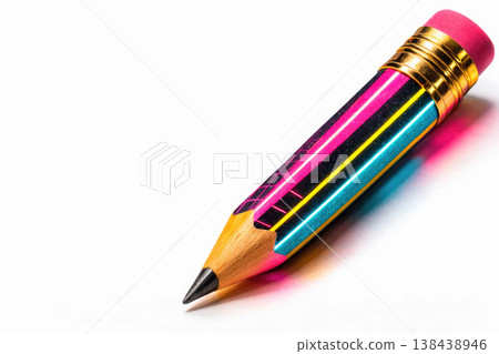 Bright decorative pencil on a light background. Space for text. 138438946
