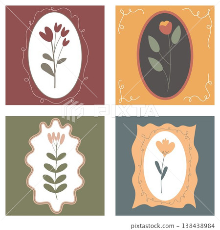 set of vector cards on a botanical theme in a vintage style set of vector cards on a botanical theme in a vintage style 138438984