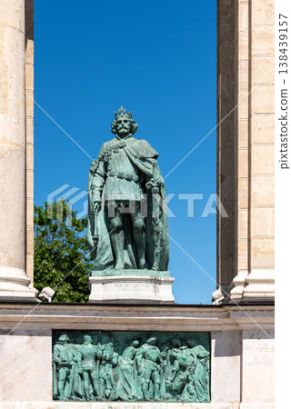 King Louis I of Hungary statue at Millennium Monument on the Heroes Square in Budapest, Hungary King Louis I of Hungary statue at Millennium Monument on the Heroes Square in Budapest, Hungary 138439157