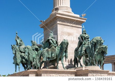 Millennium Monument with statues featuring Hungarian national leaders on the Heroes Square in Budapest, Hungary Millennium Monument with statues featuring Hungarian national leaders on the Heroes Square in Budapest, Hungary 138439161