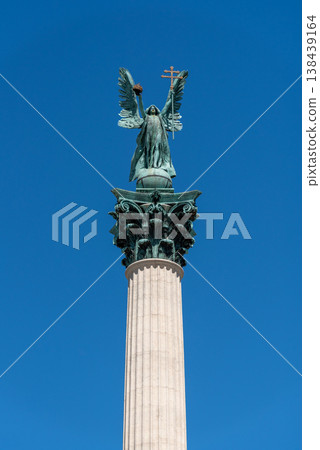Archangel Gabriel column of the Millennium Monument on the Heroes Square in Budapest, Hungary Archangel Gabriel column of the Millennium Monument on the Heroes Square in Budapest, Hungary 138439164
