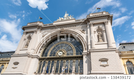 Exterior of Budapest Keleti Palyaudvar train station, main international and inter-city railway terminal in Budapest, Hungary Exterior of Budapest Keleti Palyaudvar train station, main international and inter-city railway terminal in Budapest, Hungary 138439172