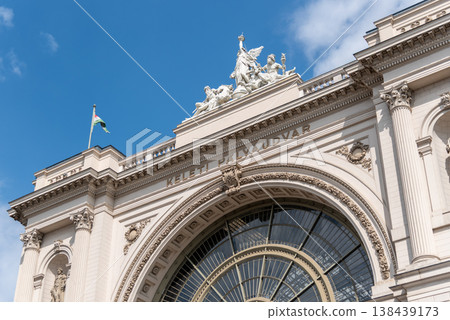 Exterior of Budapest Keleti Palyaudvar train station, main international and inter-city railway terminal in Budapest, Hungary Exterior of Budapest Keleti Palyaudvar train station, main international and inter-city railway terminal in Budapest, Hungary 138439173
