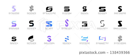 S Logo Letter Set AI Software System Identity Style, Digital Techno Innovation Startup Company Branding. Science Security Service Corporate Branding Monogram Symbols. Sign Collection. Vector Logotype 138439366