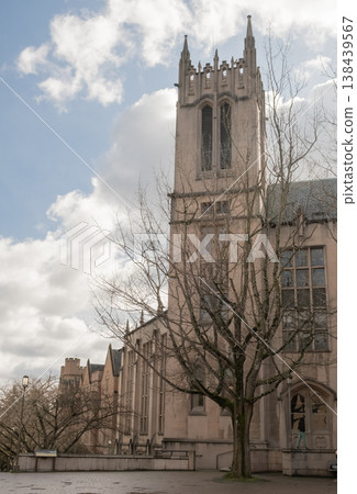 University of Washington, Seattle, Washington State, USA  03-16-2025 - There are historical buildings and symbols on the university grounds. vertical photo 138439567