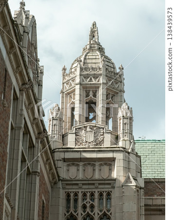University of Washington, Seattle, Washington State, USA  03-16-2025 - There are historical buildings and symbols on the university grounds. vertical photo 138439573