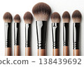 Perfect for makeup artist professionals. Set of professional makeup brushes. Top view. 138439692