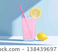 Product focused. Summer drink in glass with straw. Cold lemonade. Modern minimalist style. 138439697
