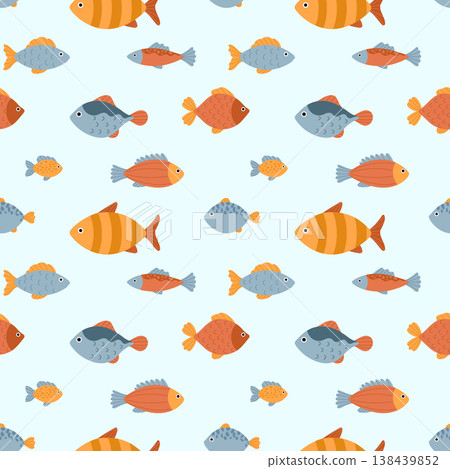 Cute fish seamless pattern, ocean animals repeat background, playful marine design Cute fish seamless pattern, ocean animals repeat background, playful marine design 138439852