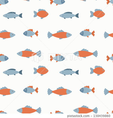 Cute fish seamless pattern, ocean animals vector background, kids marine repeat design Cute fish seamless pattern, ocean animals vector background, kids marine repeat design 138439860