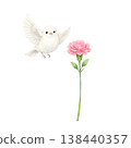 White bird and carnation watercolor illustration. Cute Mother's Day thank you gift. Natural and gentle hand-drawn style design. 138440357