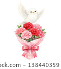 A watercolor illustration of a white bird and a bouquet of carnations. A natural and gentle design, perfect as a Mother's Day gift. 138440359