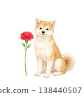 Shiba Inu and Carnation Watercolor Illustration: Cute Mother's Day Gift, Natural and Gentle Hand-Drawn Style Design 138440507