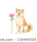 Shiba Inu and Carnation Watercolor Illustration: A cute Mother's Day gift idea with a natural and gentle hand-drawn style design. 138440508