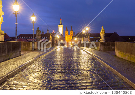Old Main Bridge at blue hour with cathedral view in Wurzburg, Germany Old Main Bridge at blue hour with cathedral view in Wurzburg, Germany 138440868