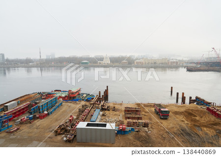 Temporary storage for containers and materials by waterfront 138440869