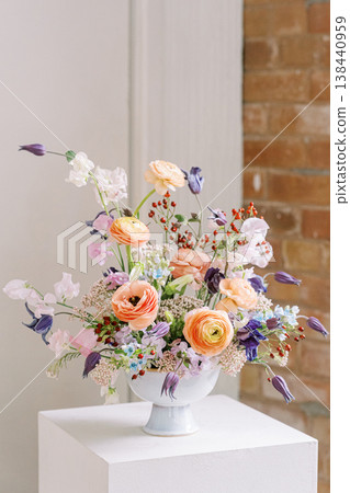 Pastel Colored Floral Arrangement With Natural Lighting Setup Pastel Colored Floral Arrangement With Natural Lighting Setup 138440959