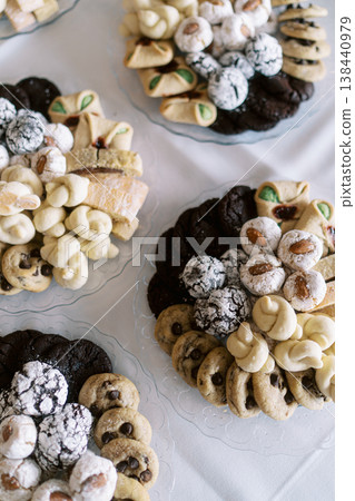 Decorative Cookie Assortment Arranged On Clean Linen Backdrop Decorative Cookie Assortment Arranged On Clean Linen Backdrop 138440979