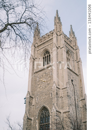 Historic Gothic Church Tower, Weathered Stone Steeple Historic Gothic Church Tower, Weathered Stone Steeple 138441006