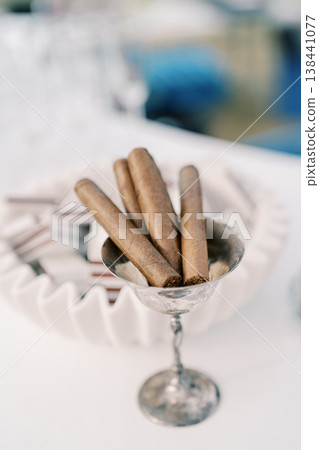 Artisanal Cigars In Silver Goblet Luxury Lounge 138441077