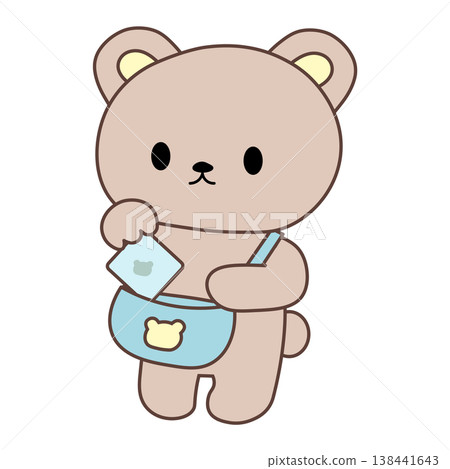 Cute bear getting ready illustrations: Putting belongings in bag, getting ready to go out, checking for forgotten items, daily habits, educational elements Cute bear getting ready illustrations: Putting belongings in bag, getting ready to go out, checking for forgotten items, daily habits, educational elements 138441643