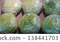Packaged cabbages at a vegetable store 138441703