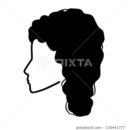 Wavy Hair hairstyle silhouette profile view, soft waves shape layered hair structure clean outline for icon, avatar Wavy Hair hairstyle silhouette profile view, soft waves shape layered hair structure clean outline for icon, avatar 138441777